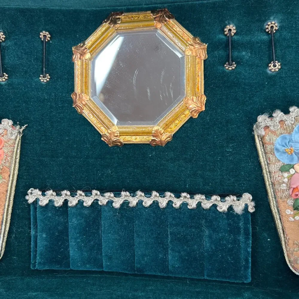 Custom Artisan Upcycled Trinket Sewing Box Decoupage Hand Painted Velvet Mirror